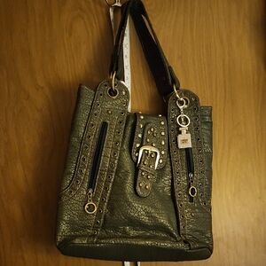 Olive Green Studded Tote Bag